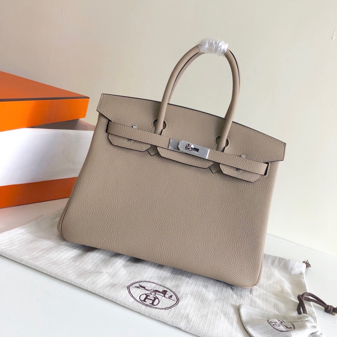 Hermes Birkin 35CM Togo Leather Handbag Light Grey